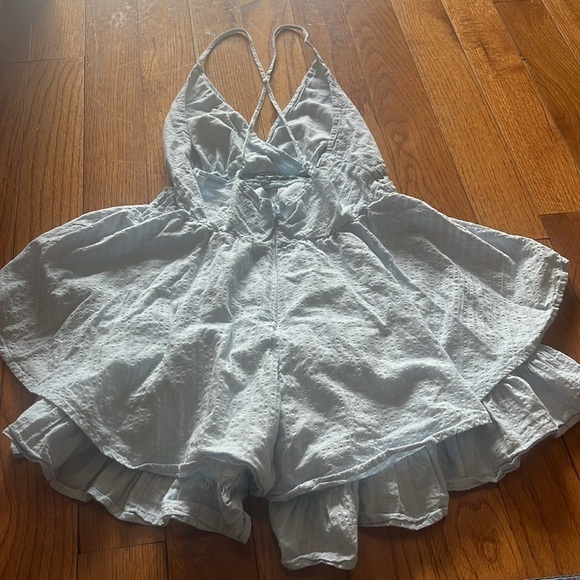 Halter Romper Ruffle Flounce Crochet Lace Cutout Hollow Out Textured Criss Cross - Picture 7 of 12